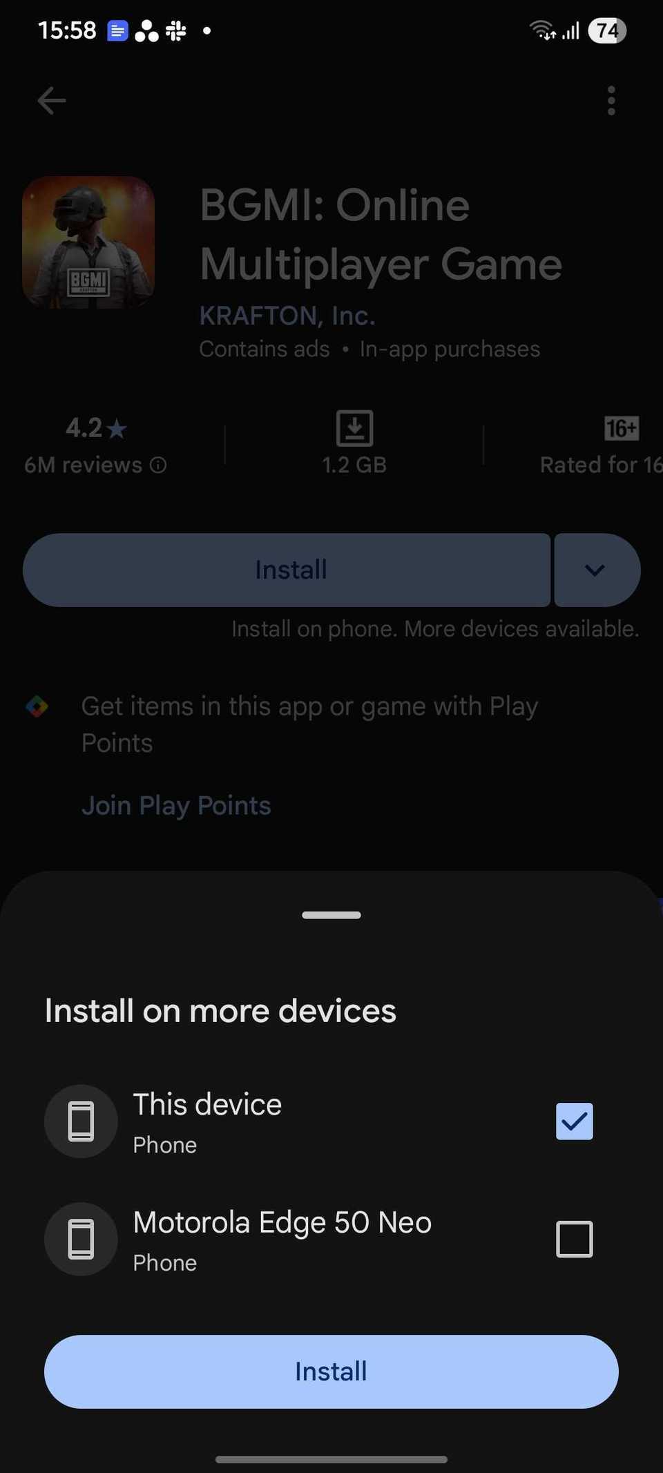 Screenshot showing the ability to install apps remotely on Google Play Store