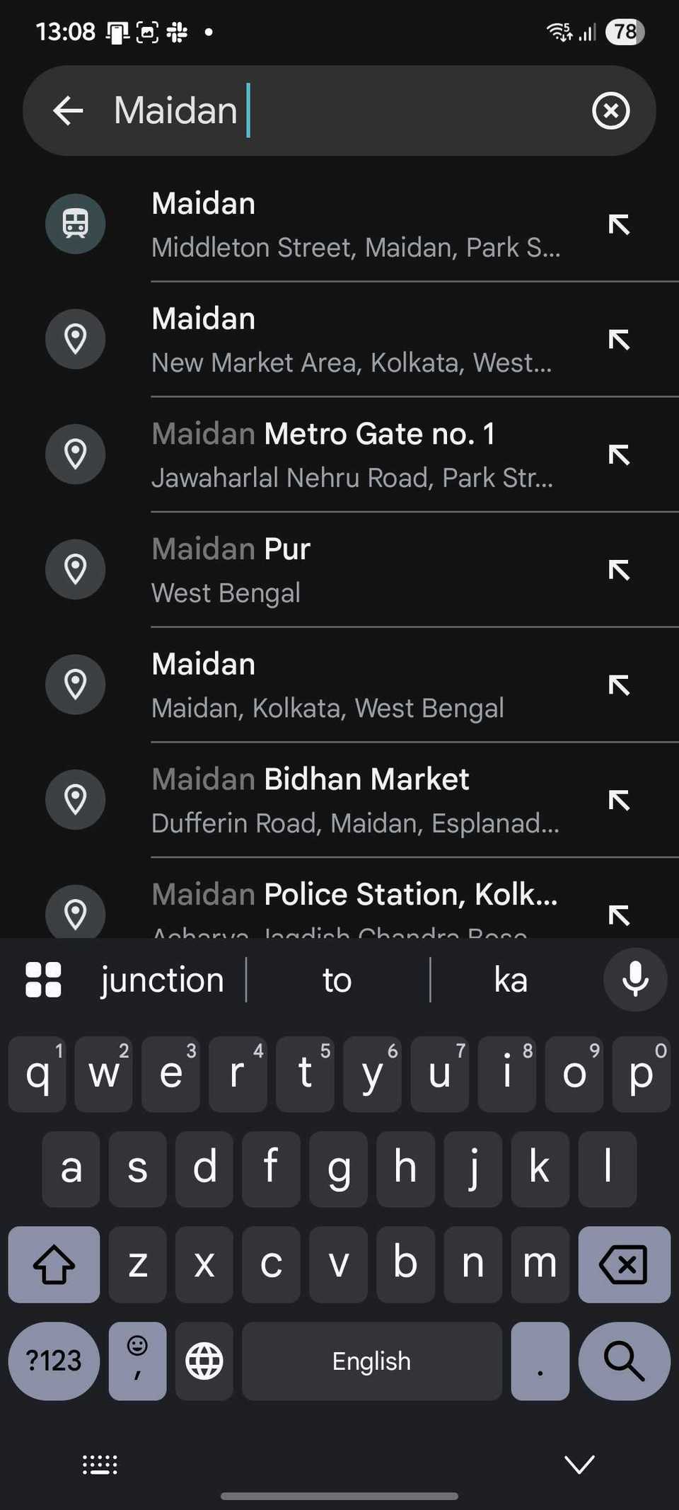 Screenshot che mostra i suggerimenti di ricerca su Google Maps