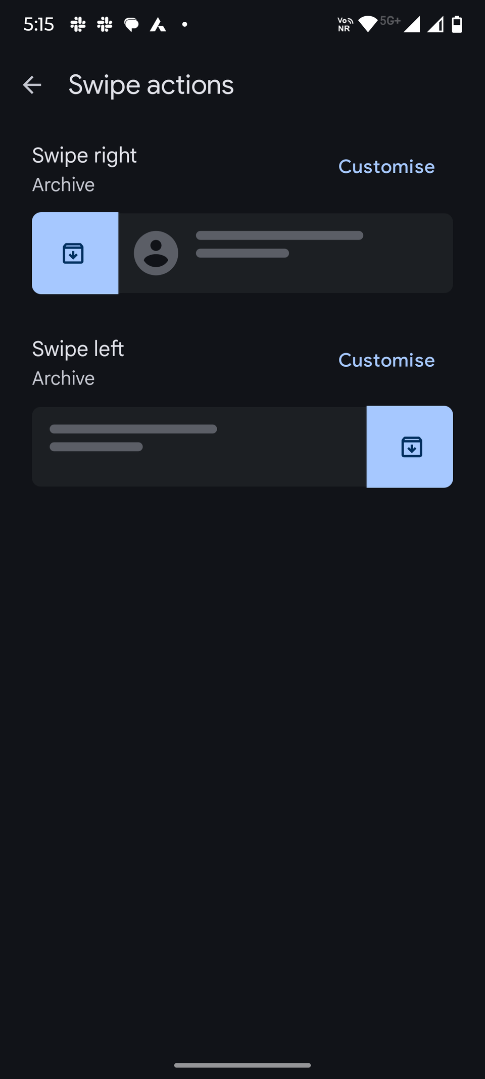 Screenshot showing swipe actions on Google Messages