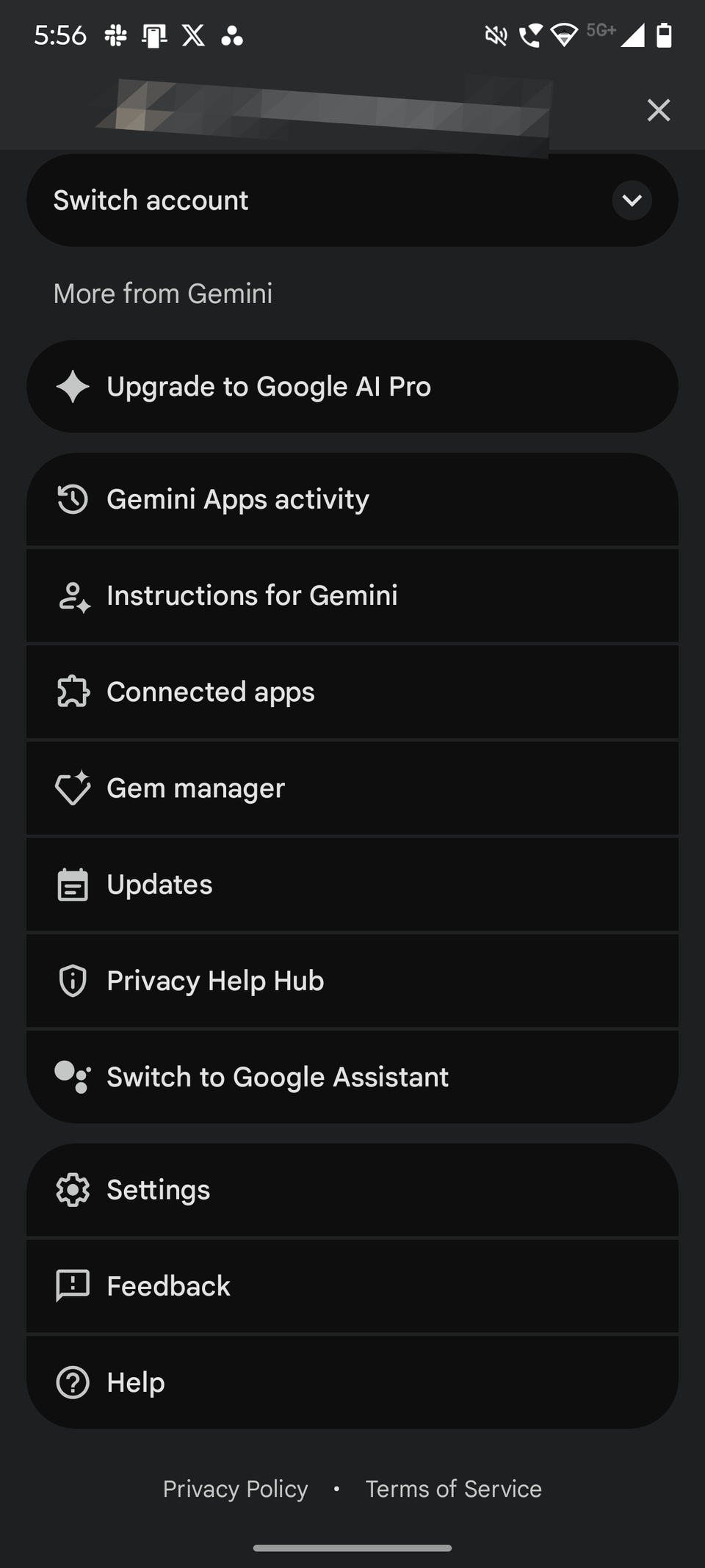 Screenshot showing Switch to Google Assistant on Gemini