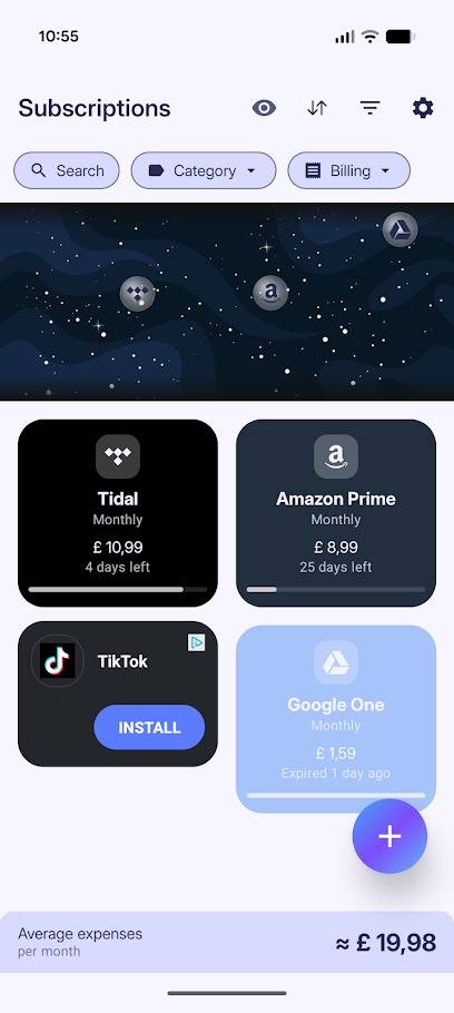 abbonamenti nell'app sottotraccia