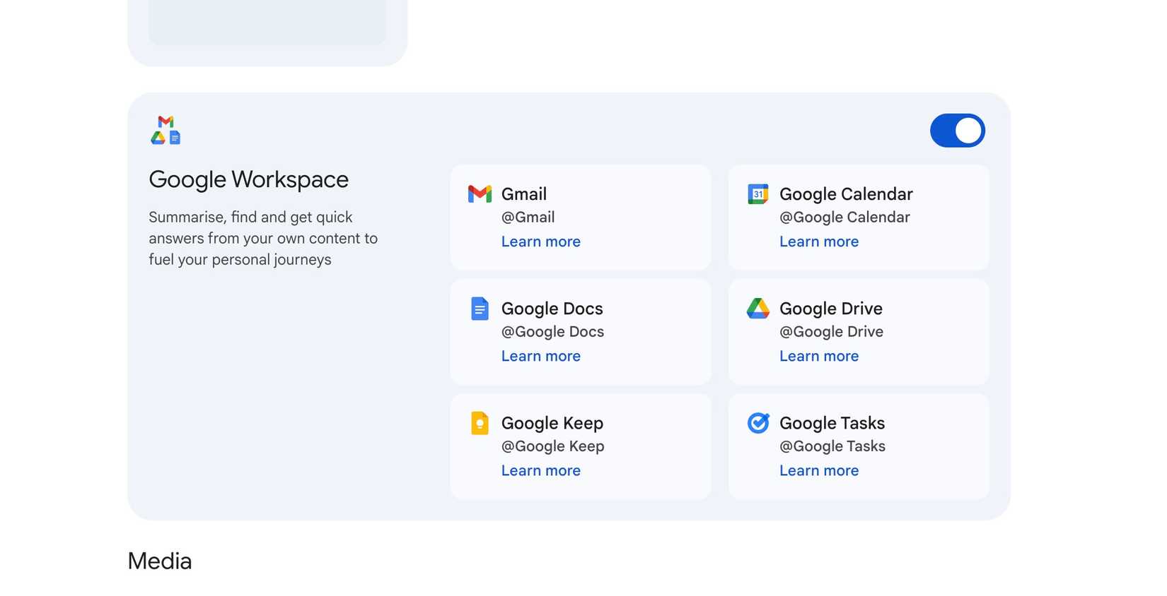 Alternar Google Workspace no Gemini