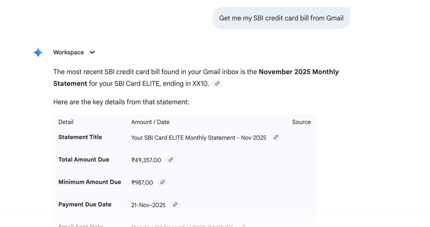 Obtenha detalhes de e-mail de Gemini