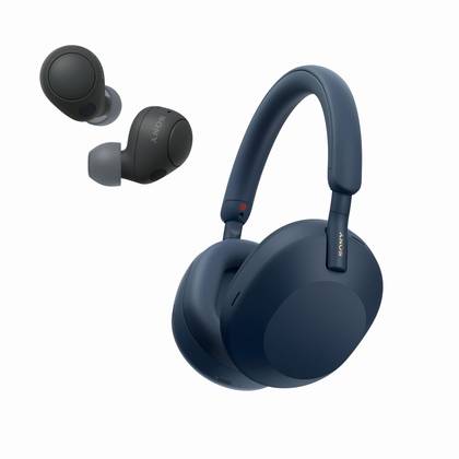Fones de ouvido Sony WH-1000XM5 Premium com cancelamento de ruído (azul meia-noite) com fones de ouvido com cancelamento de ruído verdadeiramente sem fio WF-C700N gratuitos