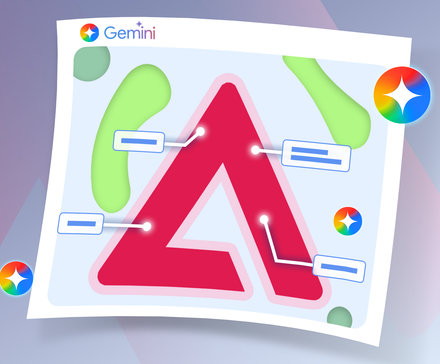 Um diagrama com anotações em uma folha de papel e logotipos do Google Gemini ao redor.