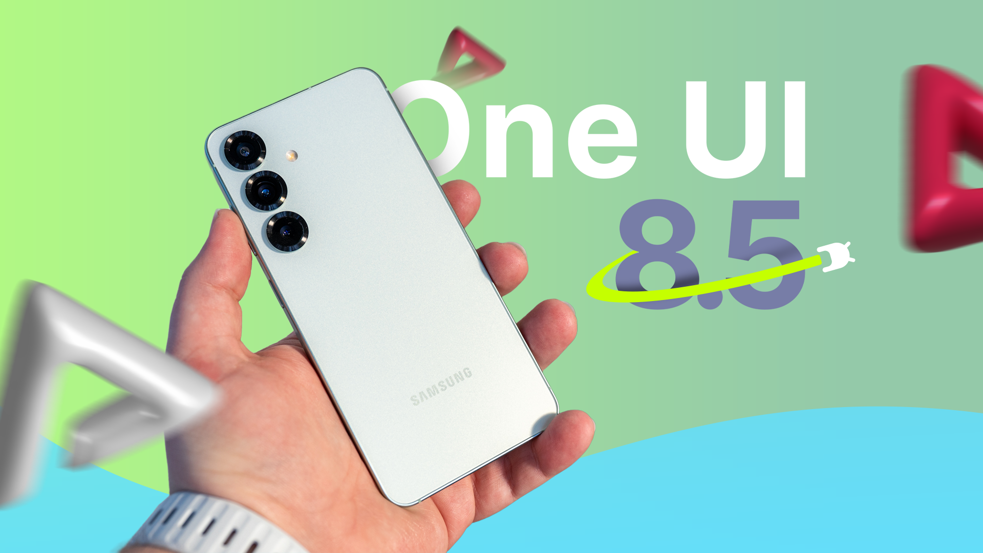 Una mano che tiene un Samsung Galaxy s25, con accanto la scritta 