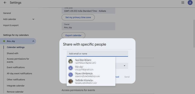 Captura de tela mostrando como compartilhar agendas no Google Agenda