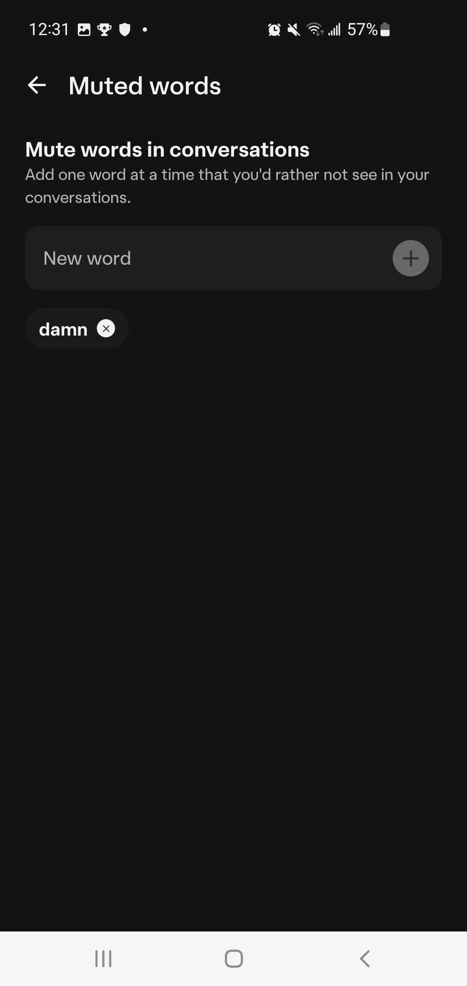 Visualizzazione di una nuova parola disattivata nell'app Character.AI