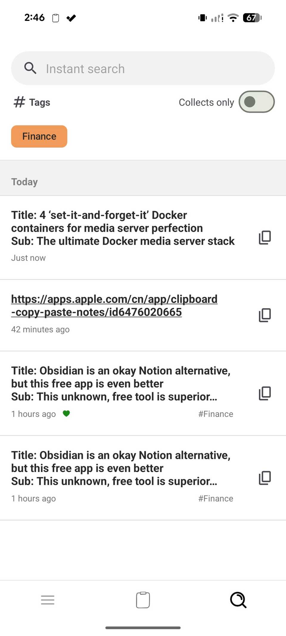 Ricerca negli appunti