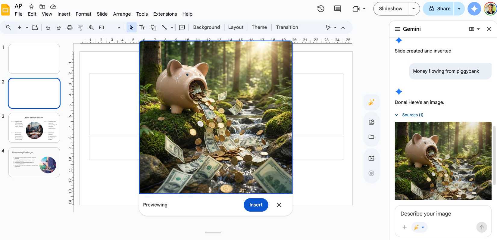 gerar uma imagem no Apresentações Google