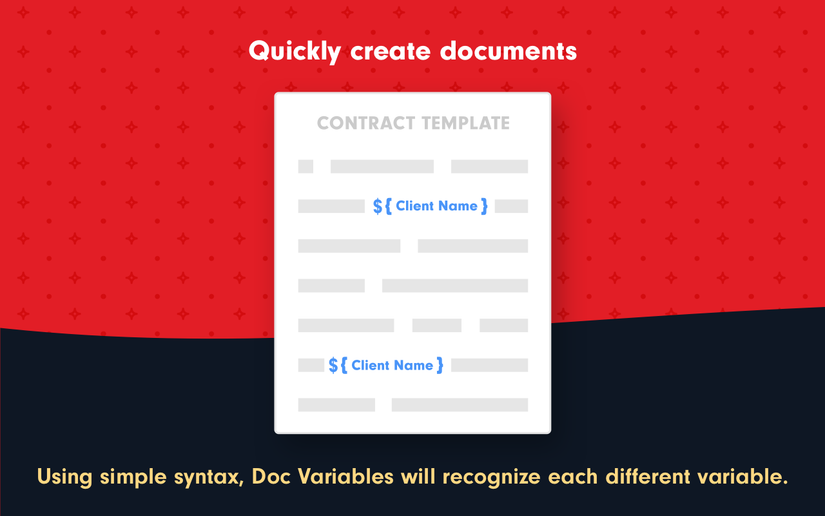 Uma ilustração do complemento Doc Variables com texto explicando os recursos.