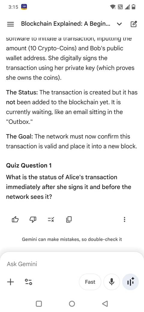 Screenshot showing the Gemini app explaining blockchain