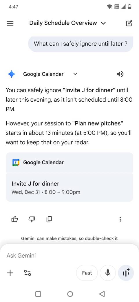 Screenshot che mostra una panoramica del calendario in Gemini