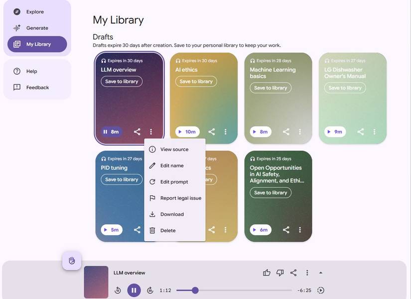 Screenshot showing the library in Google Illuminate