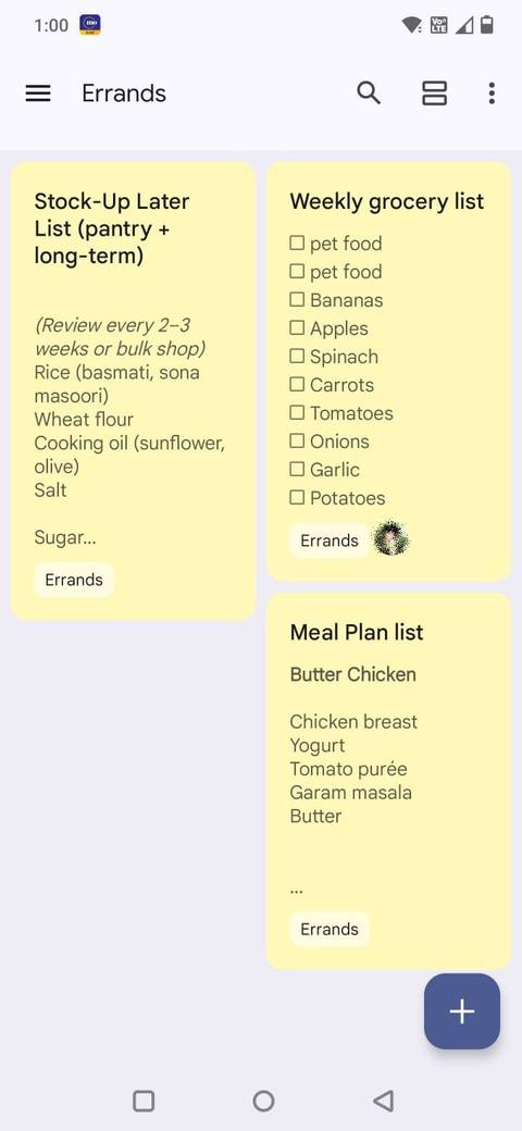 Screenshot che mostra le note con l'etichetta Commissioni in Google Keep
