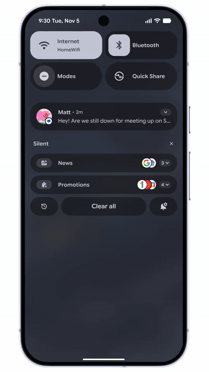 Un video che mostra in azione la nuova funzionalità Organizzatore delle notifiche di Google Pixel