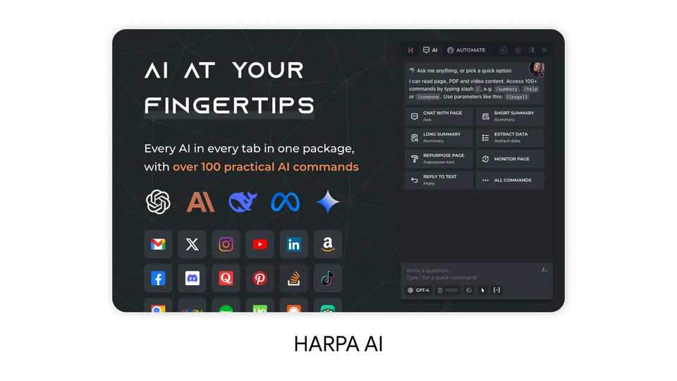 A graphic highlighting the Harpa AI extension.