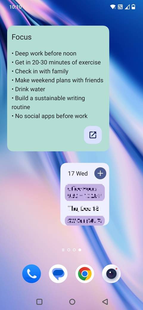 Screeenshot of the Google Keep and Calendar widget on the home screen