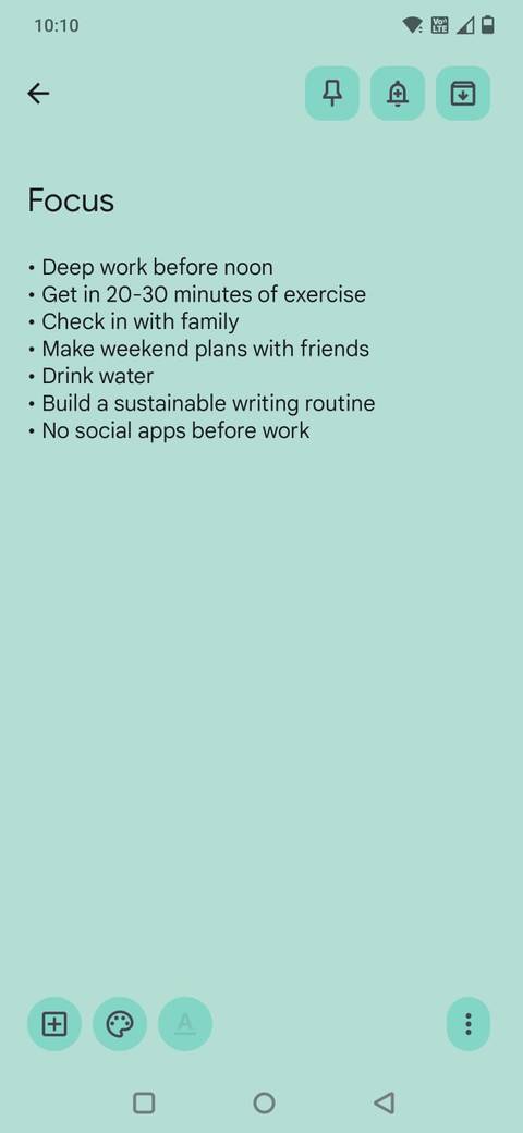 Screeenshot of the Google Keep note