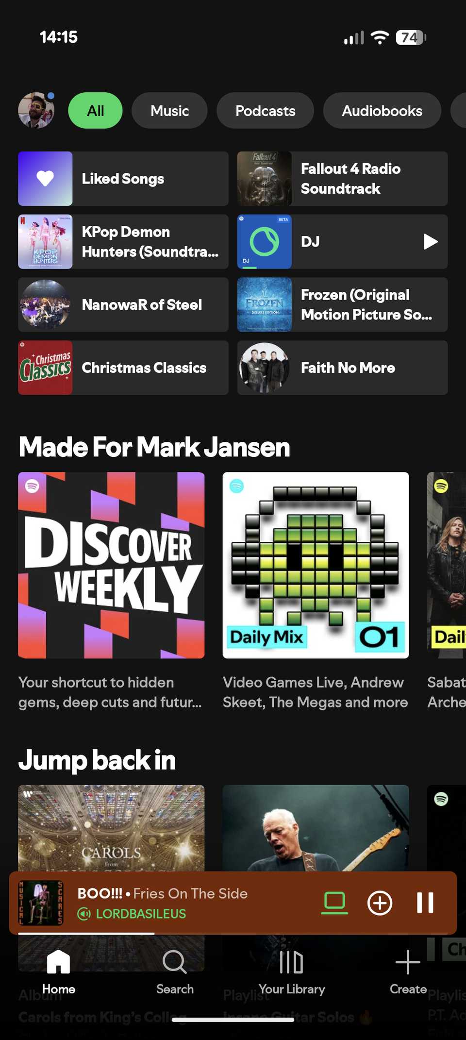 The Spotify main page.