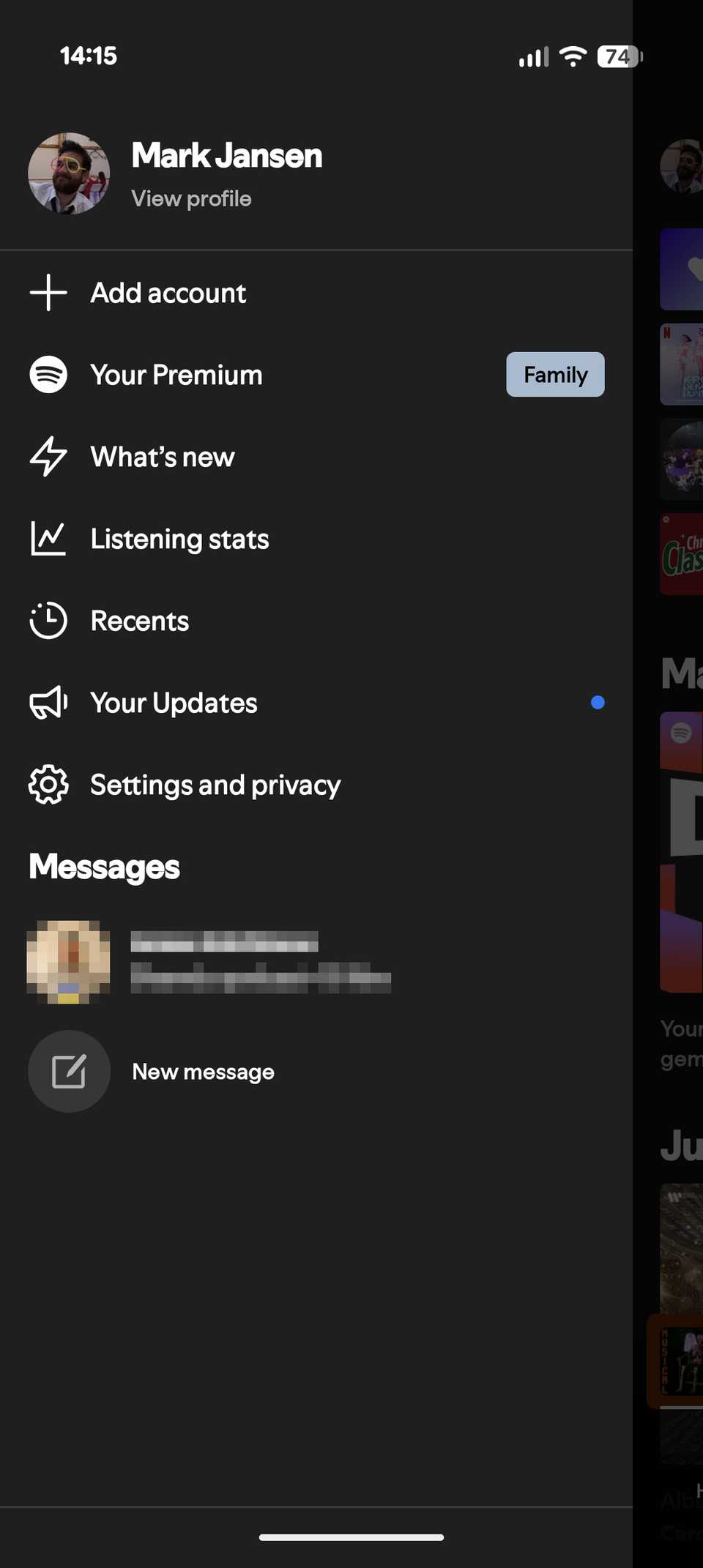 Opening the side bar in Spotify.