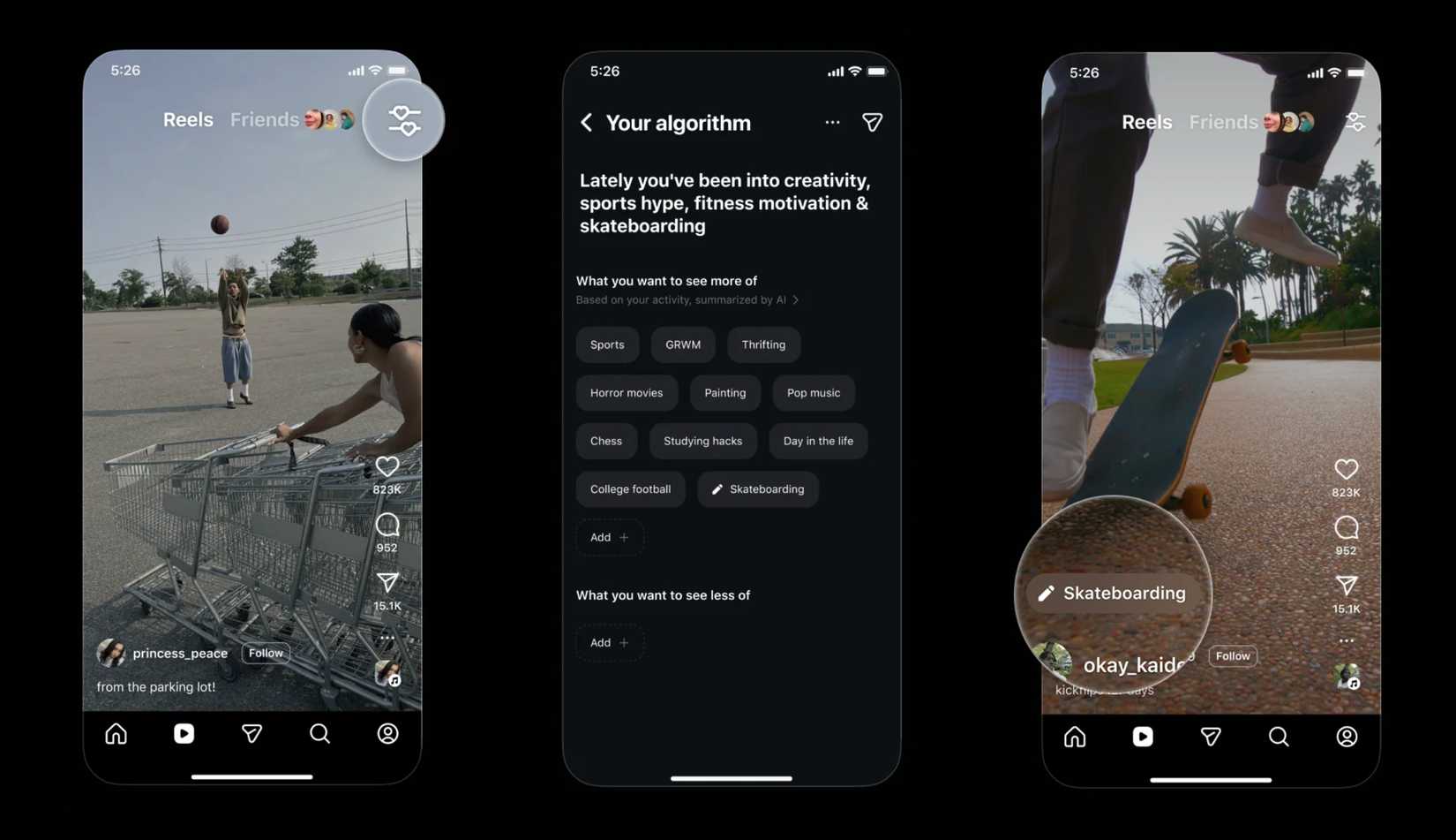 Screenshots highlighting Instagram's new your algorithm tool.