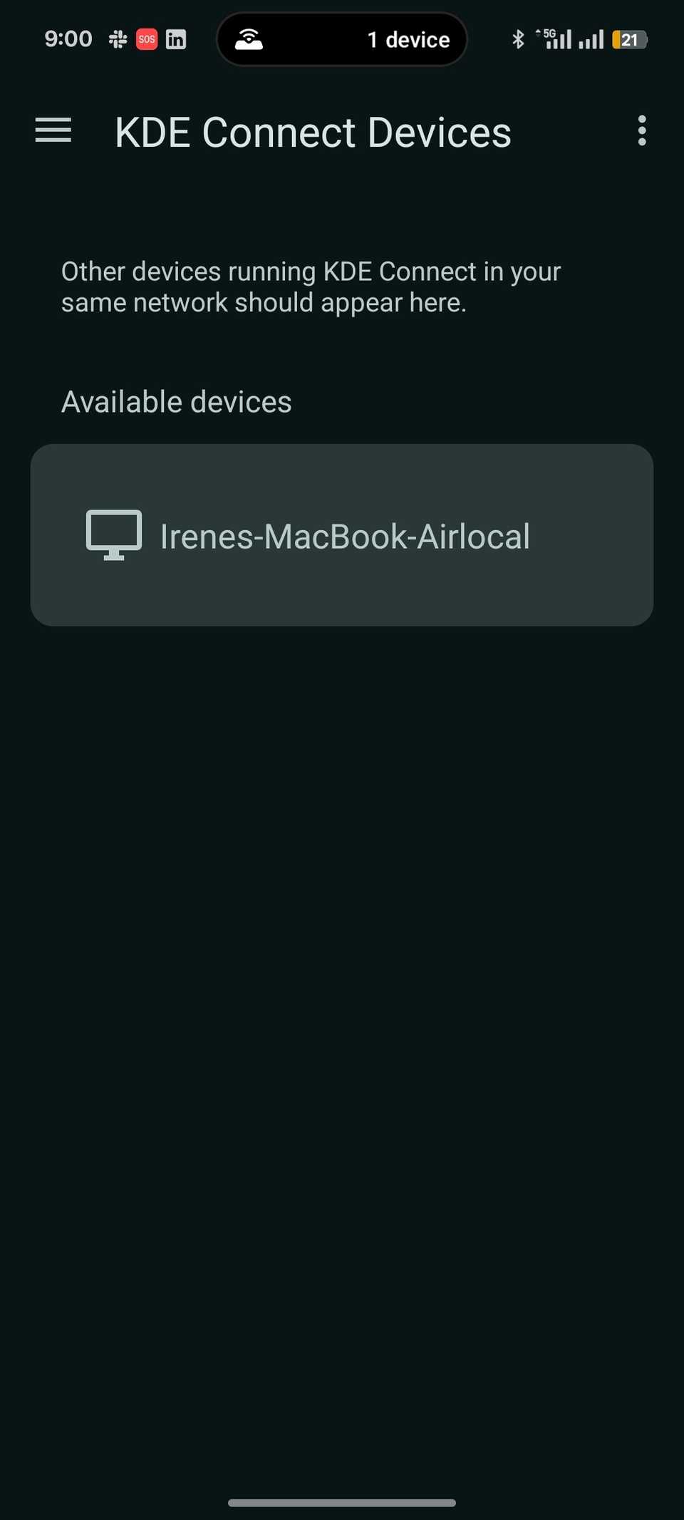Dispositivo MacBook rilevato sull'app Android KDE Connect