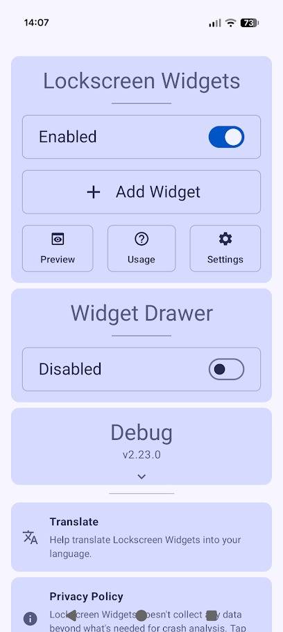 lockscreen widgets app settings menu