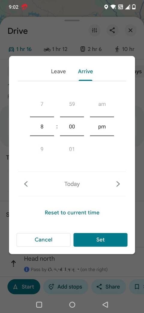 Screenshot showing the Arrive screen in Google Maps