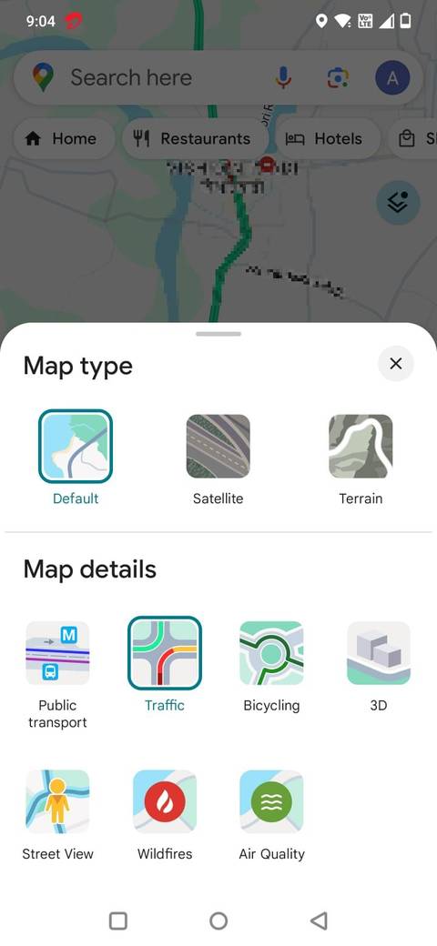 Screenshot showing the map types in Google Maps