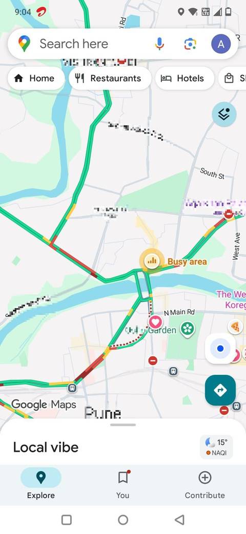 Screenshot showing the traffic layer in Google Maps