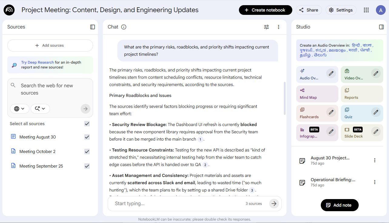 Screenshot showing the summarize feature in NotebookLM