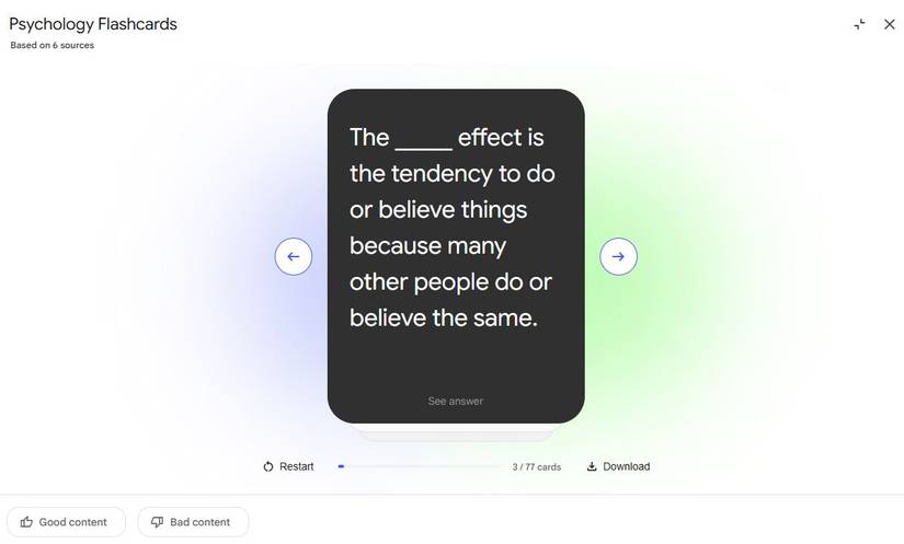 Screenshot showing a flashcard in NotebookLM