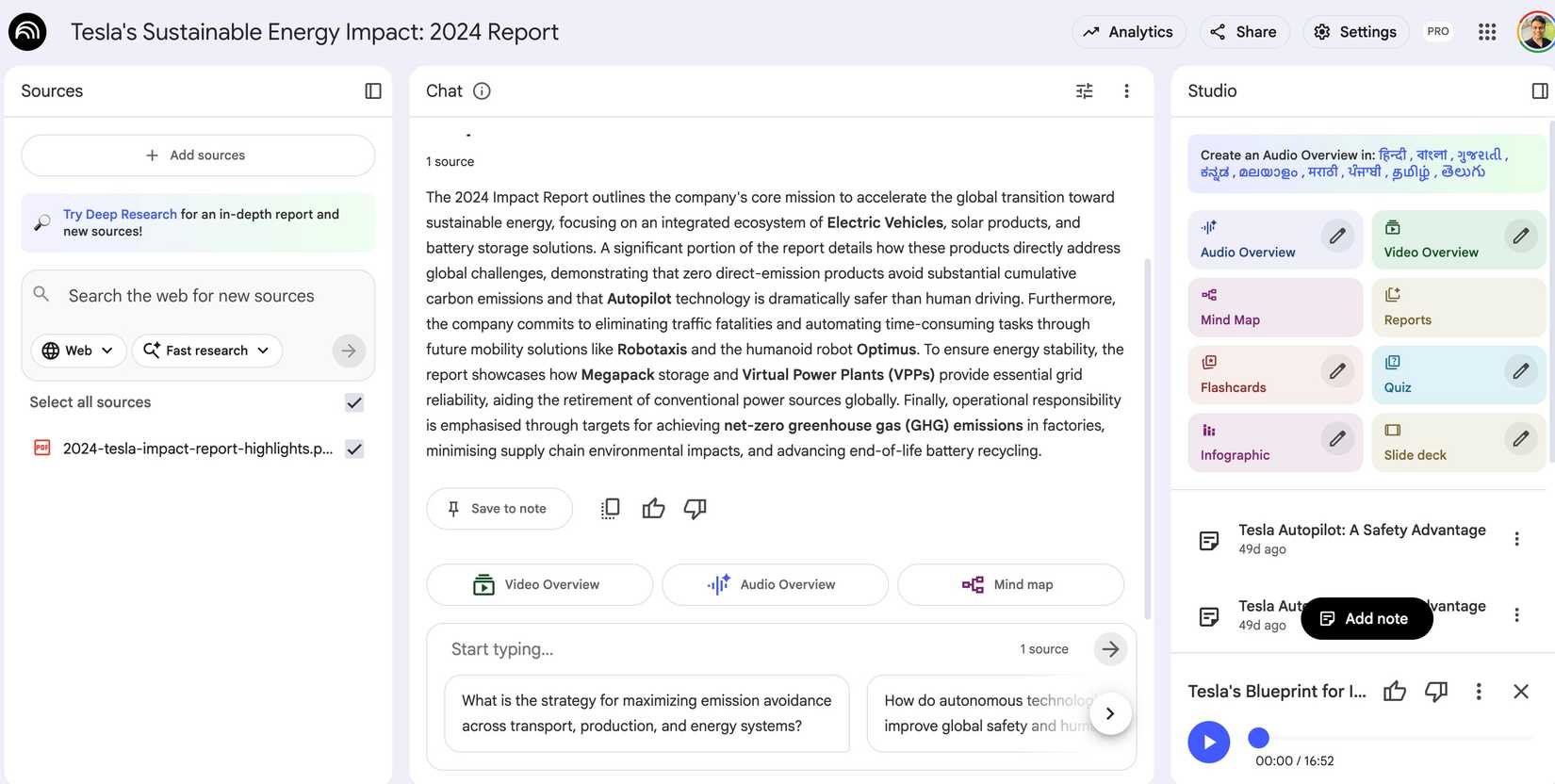 NotebookLM gerando visões gerais de áudio