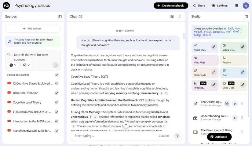 Screenshot che mostra come eseguire query su un notebook in NotebookLM
