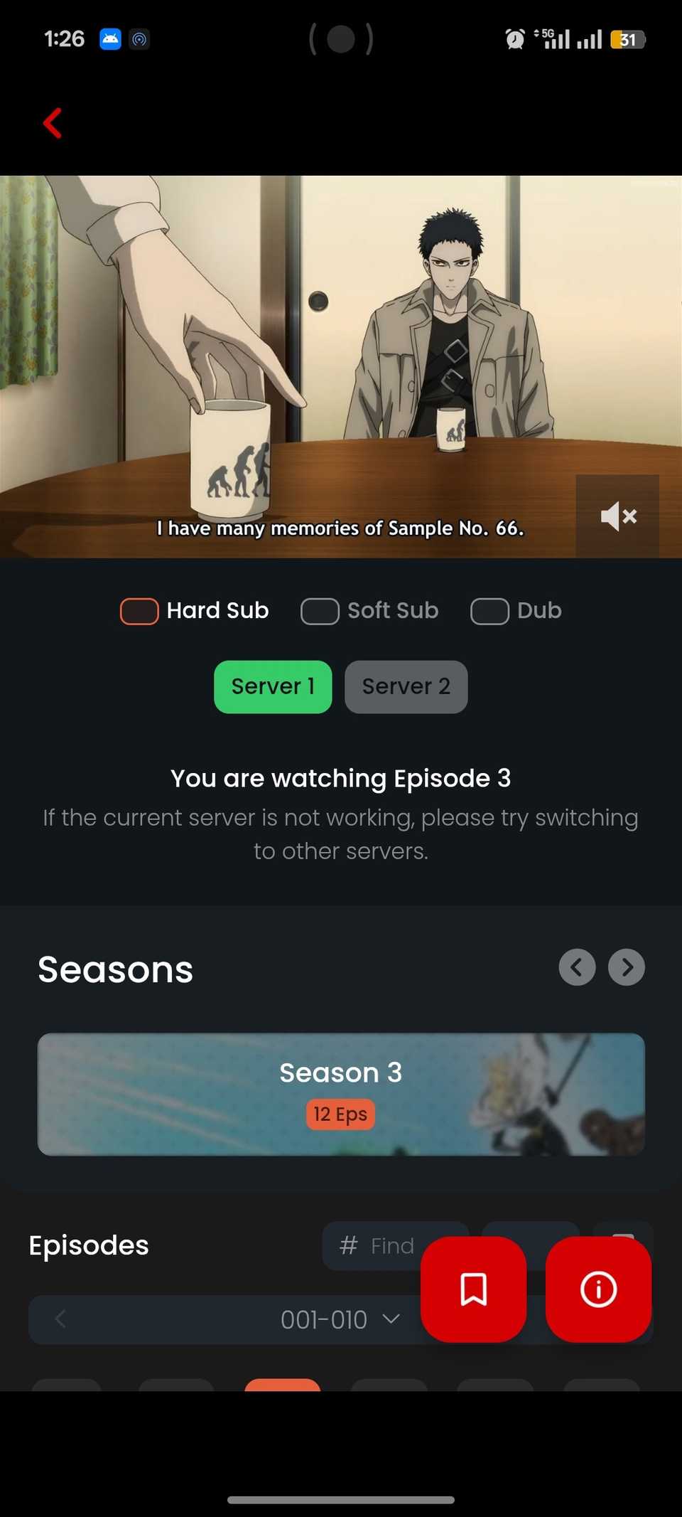 Mini schermata di riproduzione che mostra l'anime di One Punch Man sull'app WinAnime