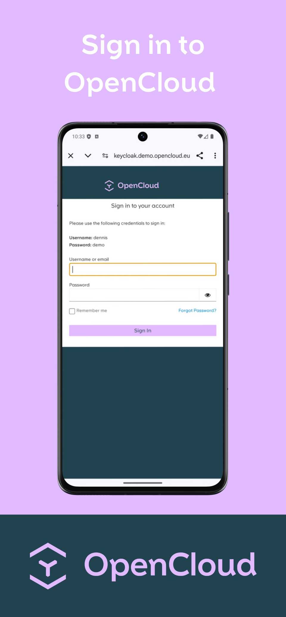 Pagina di accesso di OpenCloud