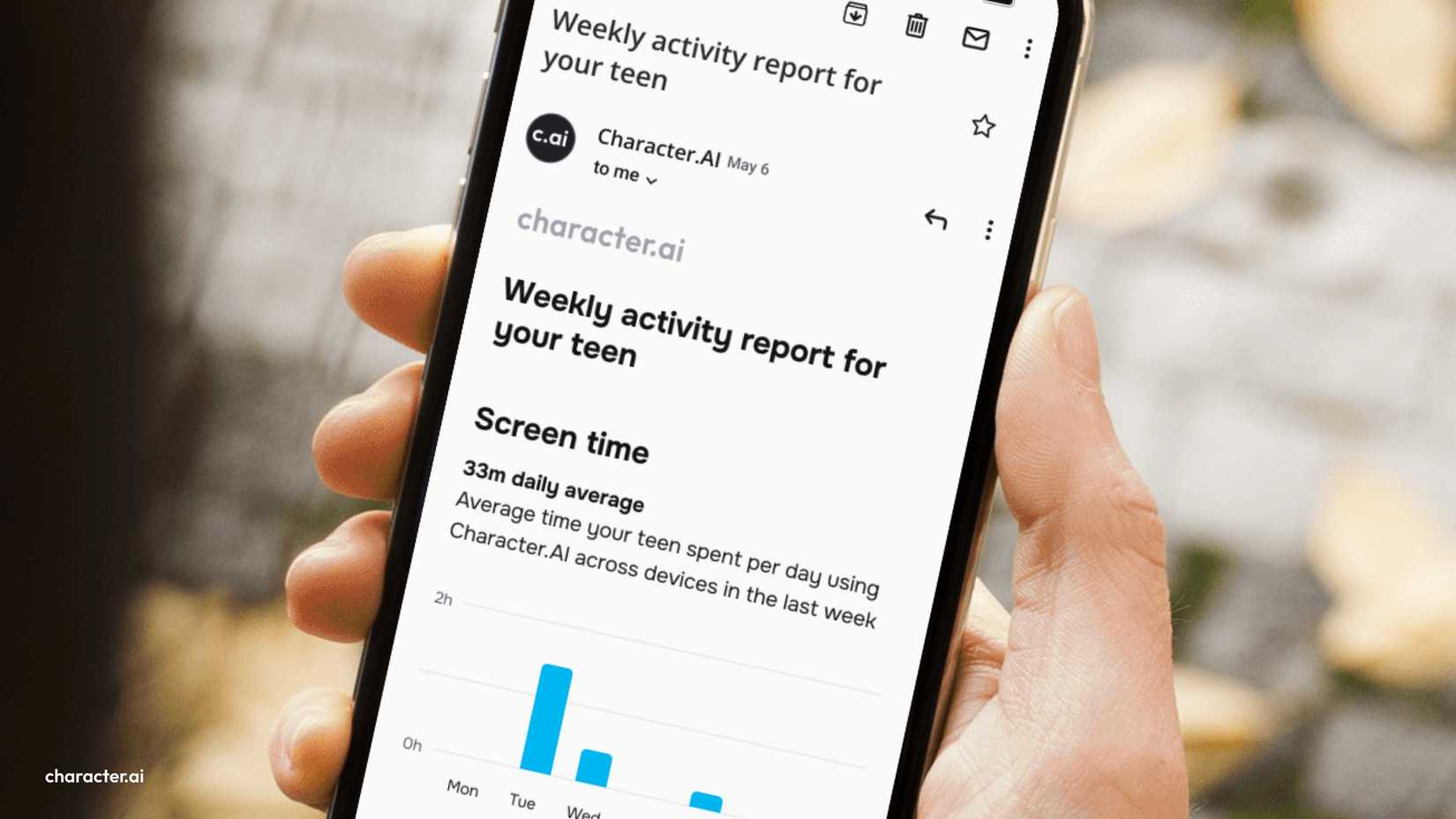 relatório semanal para insights dos pais sobre o tempo de tela do character.ai