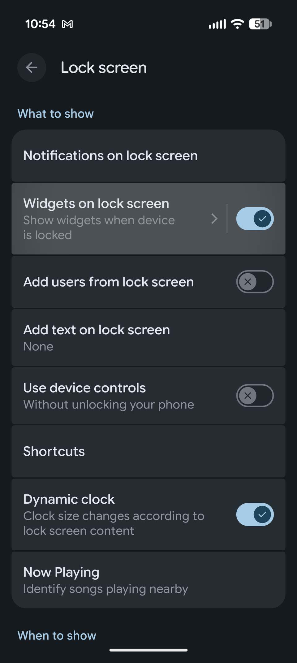 The Lock screen settings on the Pixel 10.