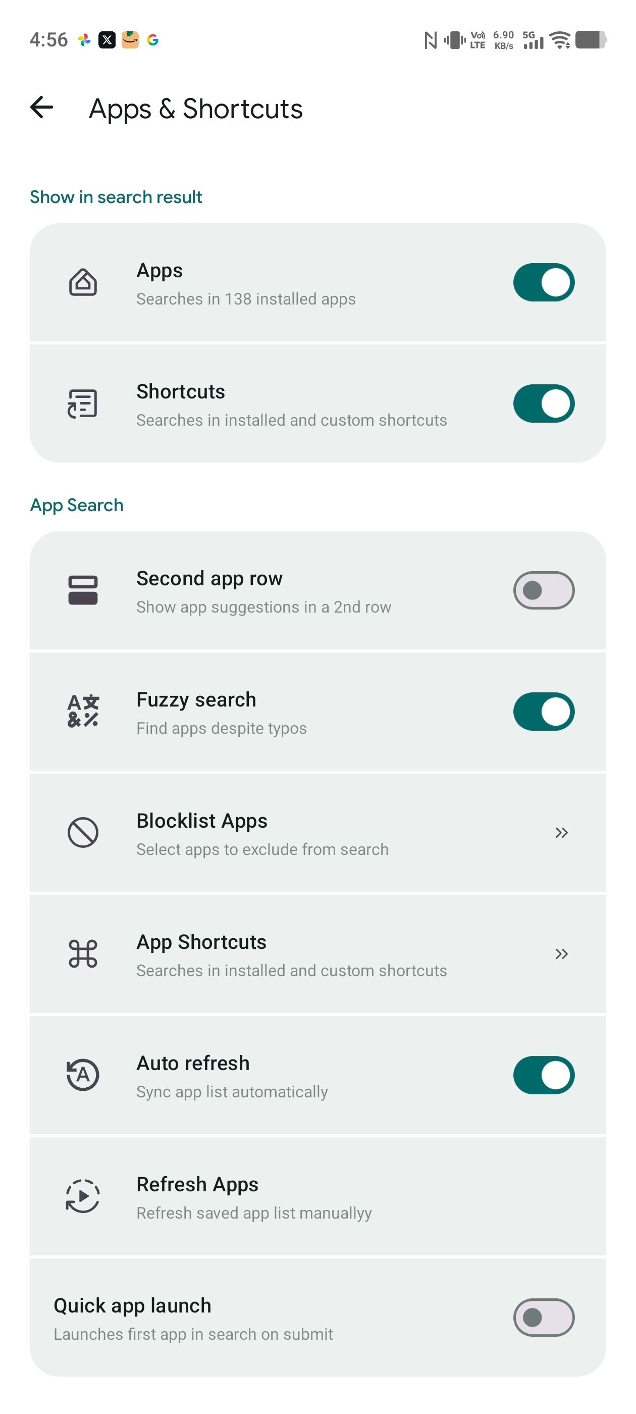 Apps and shortcuts in Pixel Search app
