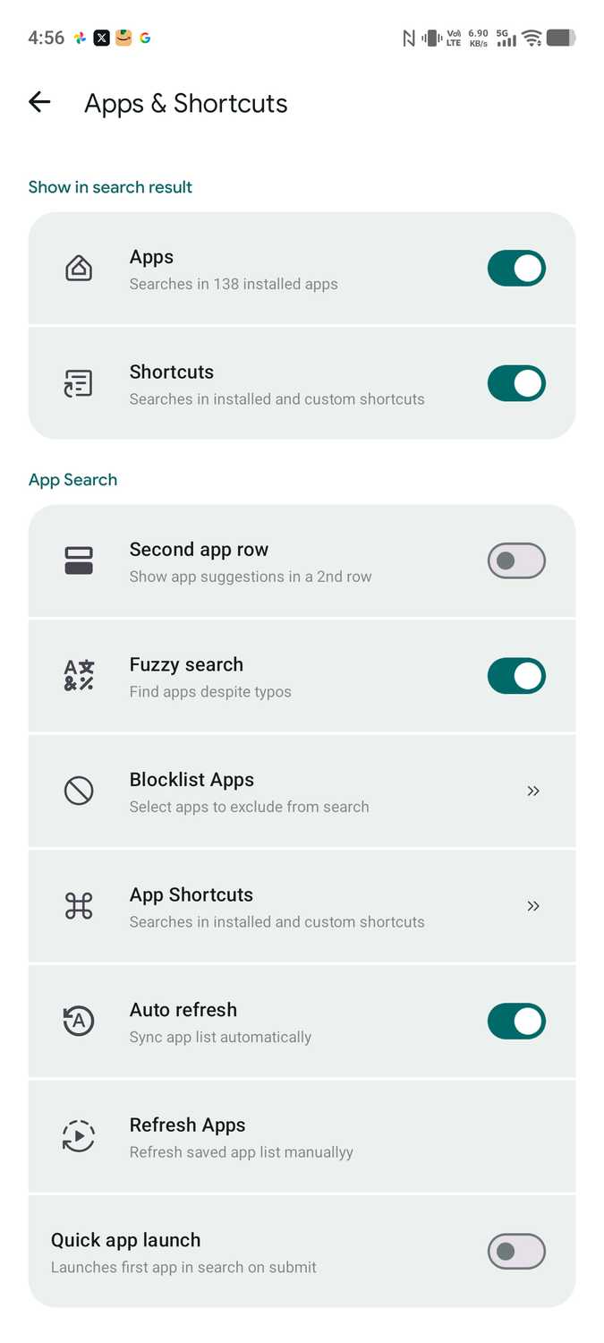 Apps and shortcuts in Pixel Search app