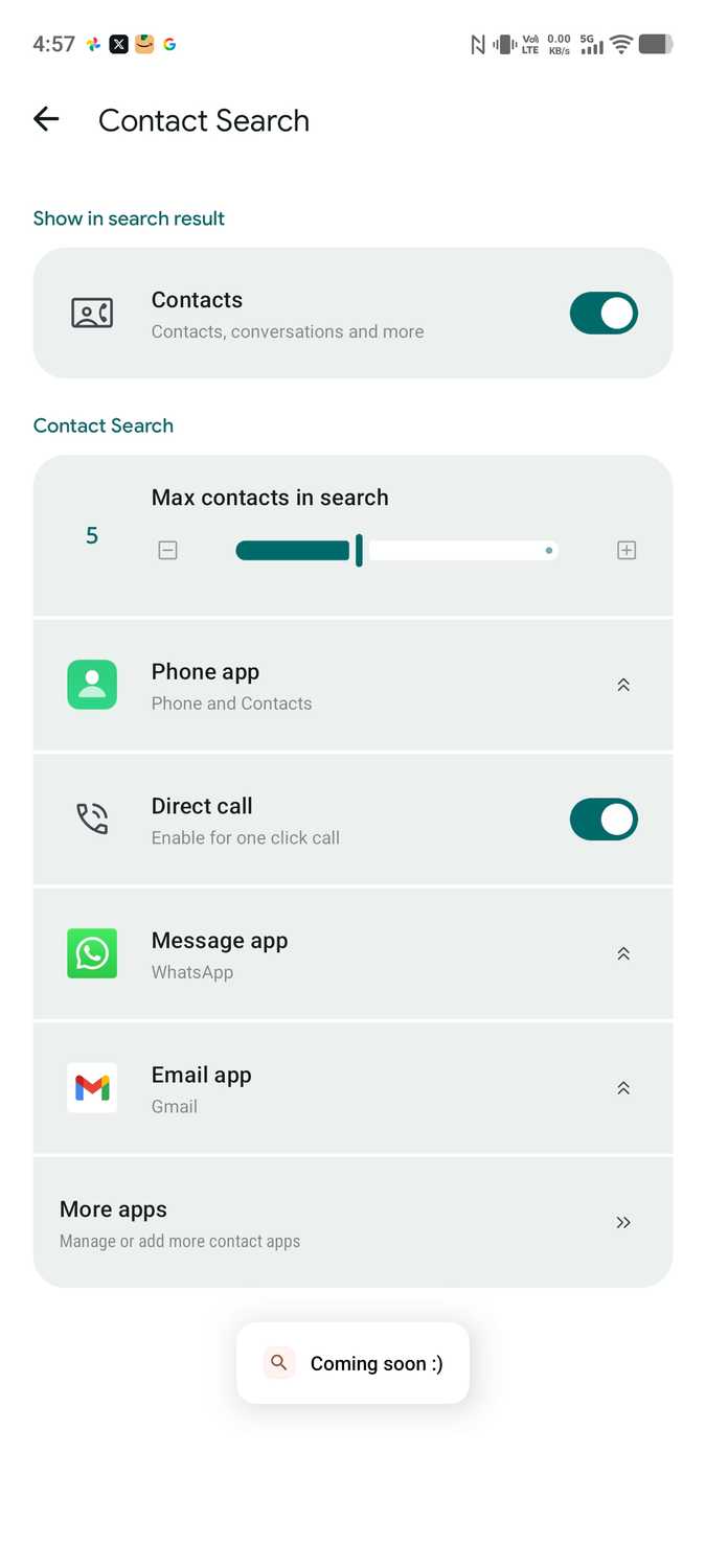 Contact search option in Pixel Search app