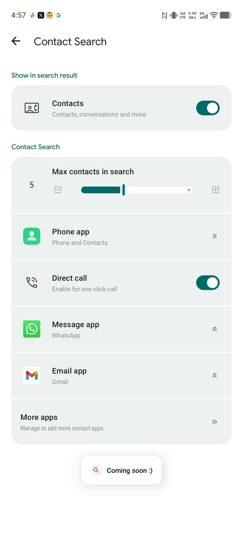 Contact search option in Pixel Search app