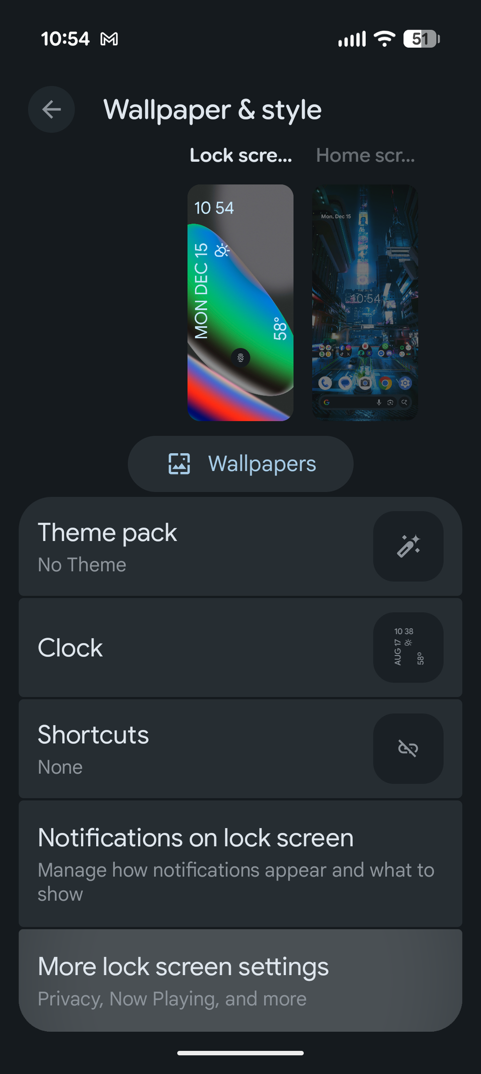 The Wallpaper & Styles settings on the Pixel 10.