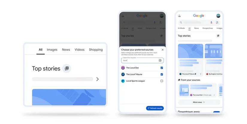 An image highlighting what Google's Search's preferred sources look like.