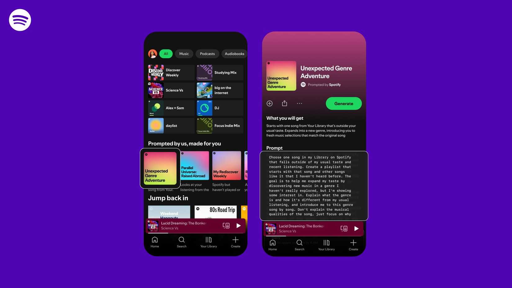 Screenshot showing Prompted Playlist feature in Spotify