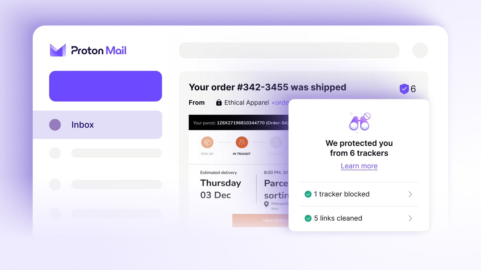 سيساعدك Proton Mail على التحكم في البريد الإلكتروني بتكلفة أقل 1 إشعار رابط التتبع والتتبع من Proton Mail