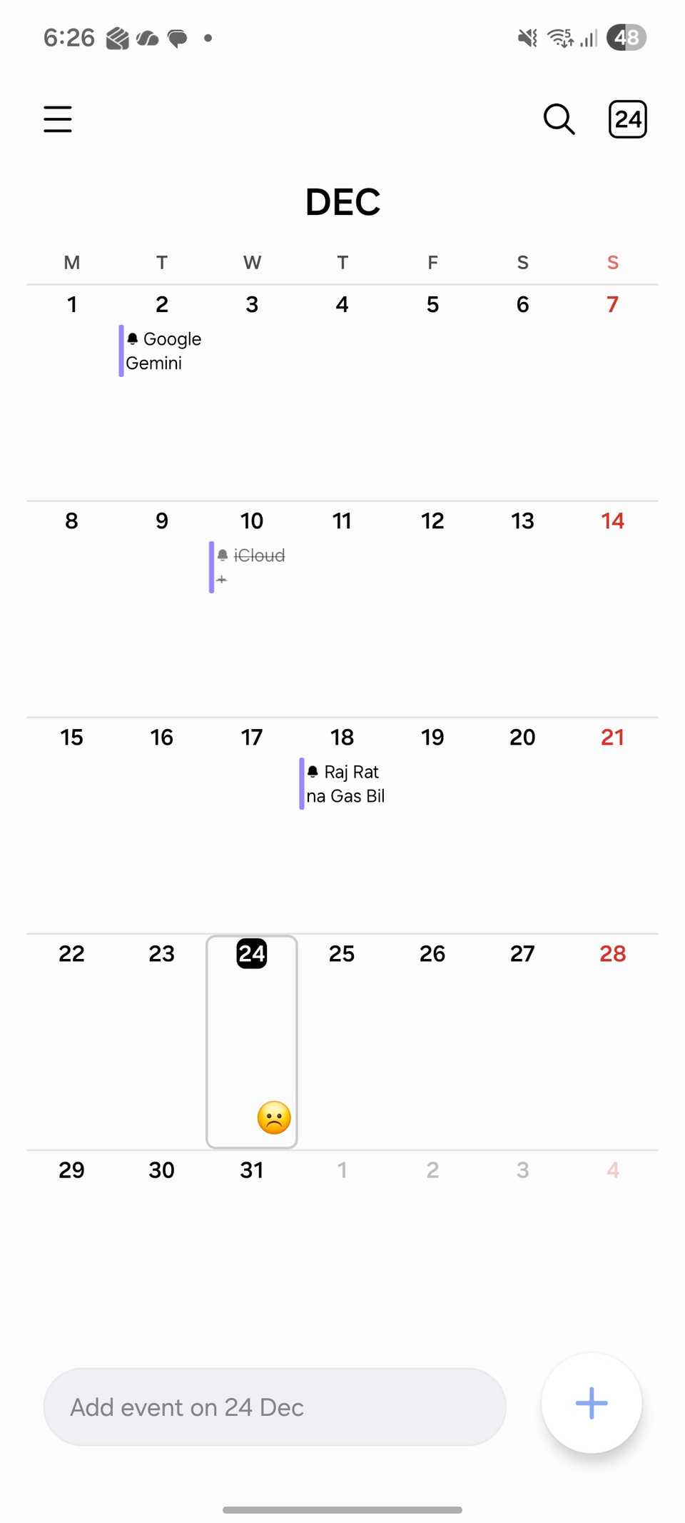 Visualizzazione mensile del calendario Samsung