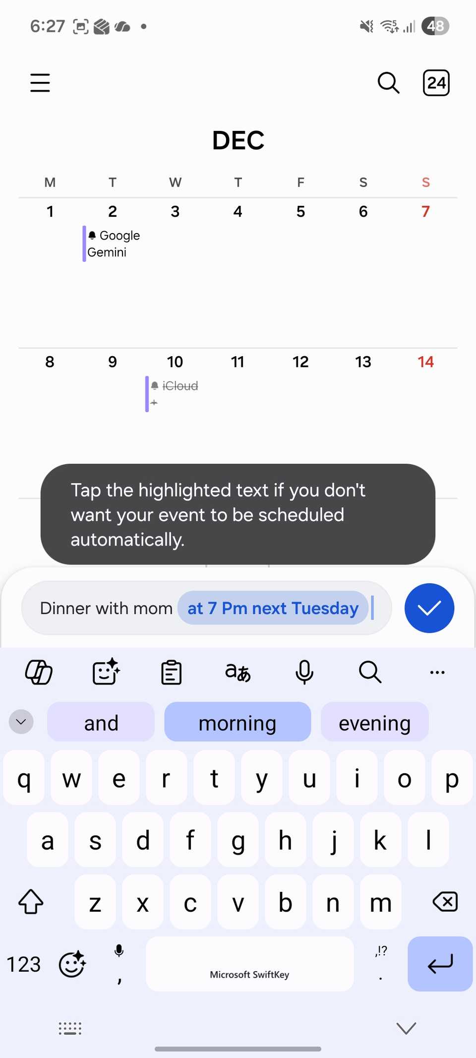 Linguaggio naturale del calendario Samsung