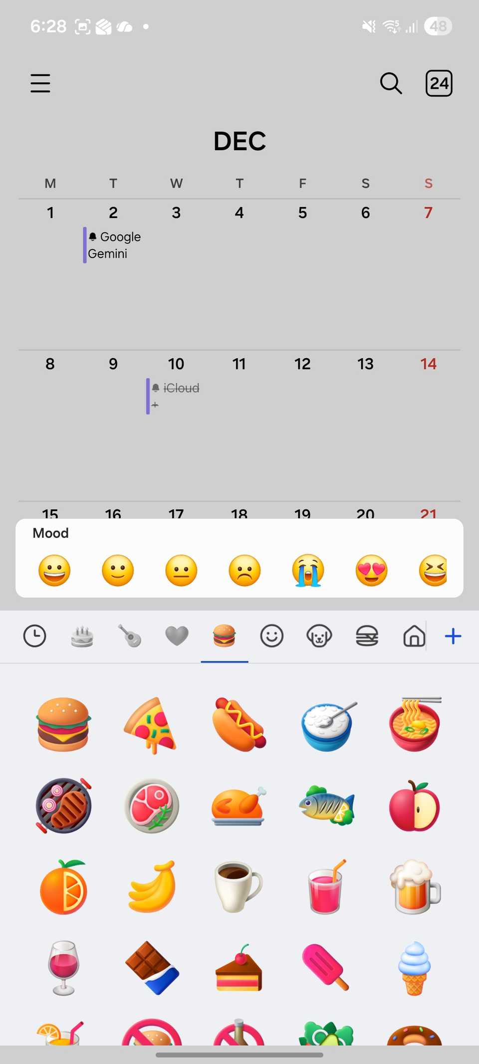 aggiungi adesivi nel Calendario Samsung